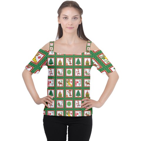 Christmas-paper-christmas-pattern Cutout Shoulder T-shirt by Grandong