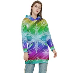 Christmas-snowflake-background Women s Long Oversized Pullover Hoodie by Grandong