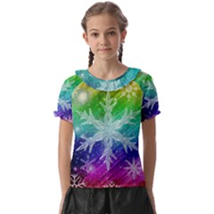 Christmas-snowflake-background Kids  Frill Chiffon Blouse by Grandong