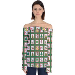 Christmas-paper-christmas-pattern Off Shoulder Long Sleeve Top by Grandong