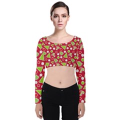 Christmas-paper-scrapbooking-pattern Velvet Long Sleeve Crop Top