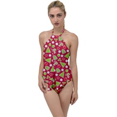 Christmas-paper-scrapbooking-pattern Go With The Flow One Piece Swimsuit by Grandong