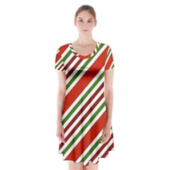 Christmas-color-stripes Short Sleeve V-neck Flare Dress by Grandong