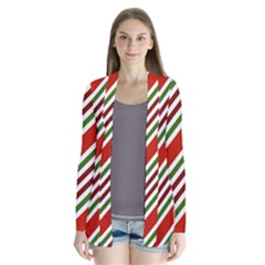 Christmas-color-stripes Drape Collar Cardigan by Grandong