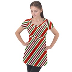 Christmas-color-stripes Puff Sleeve Tunic Top by Grandong