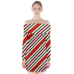 Christmas-color-stripes Long Sleeve Off Shoulder Dress by Grandong