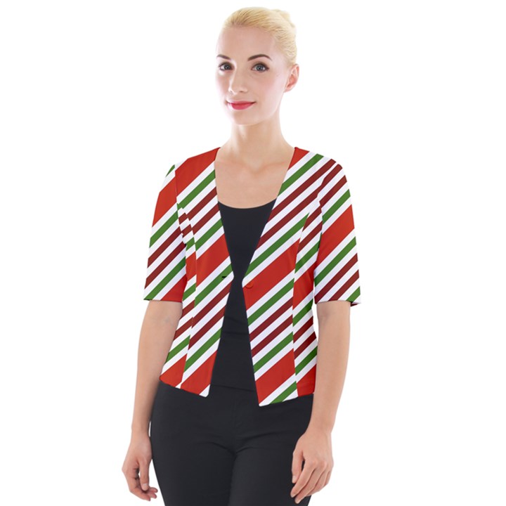 Christmas-color-stripes Cropped Button Cardigan