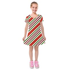 Christmas-color-stripes Kids  Short Sleeve Velvet Dress by Grandong