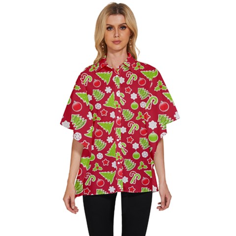 Christmas-paper-scrapbooking-pattern Women s Batwing Button Up Shirt by Grandong