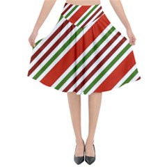 Christmas-color-stripes Flared Midi Skirt by Grandong