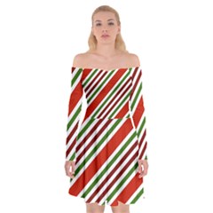 Christmas-color-stripes Off Shoulder Skater Dress by Grandong