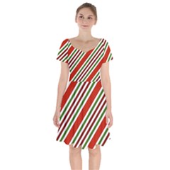 Christmas-color-stripes Short Sleeve Bardot Dress