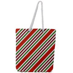 Christmas-color-stripes Full Print Rope Handle Tote (large) by Grandong