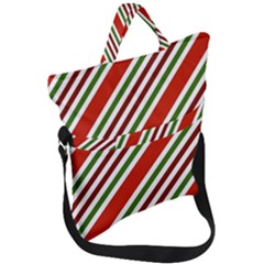 Christmas-color-stripes Fold Over Handle Tote Bag by Grandong