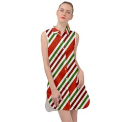 Christmas-color-stripes Sleeveless Shirt Dress by Grandong