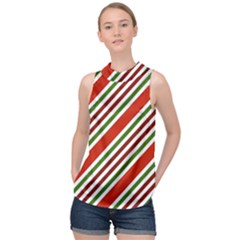 Christmas-color-stripes High Neck Satin Top by Grandong