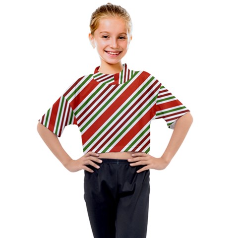 Christmas-color-stripes Kids Mock Neck T-shirt by Grandong