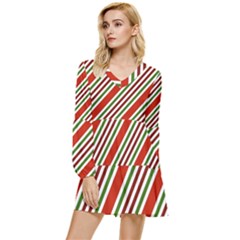 Christmas-color-stripes Tiered Long Sleeve Mini Dress by Grandong