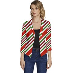 Christmas-color-stripes Women s Casual 3/4 Sleeve Spring Jacket by Grandong