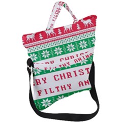 Merry Christmas Ya Filthy Animal Fold Over Handle Tote Bag by Grandong