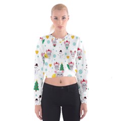 Christmas-seamless-pattern-with-cute-kawaii-mouse Cropped Sweatshirt by Grandong