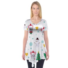 Christmas-seamless-pattern-with-cute-kawaii-mouse Short Sleeve Tunic  by Grandong