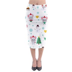 Christmas-seamless-pattern-with-cute-kawaii-mouse Midi Pencil Skirt by Grandong