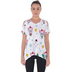 Christmas-seamless-pattern-with-cute-kawaii-mouse Cut Out Side Drop T-shirt