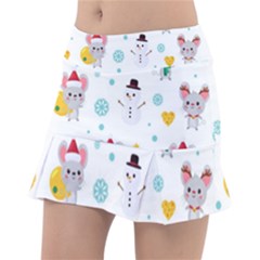 Christmas-seamless-pattern-with-cute-kawaii-mouse Classic Tennis Skirt by Grandong