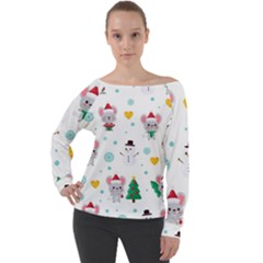 Christmas-seamless-pattern-with-cute-kawaii-mouse Off Shoulder Long Sleeve Velour Top by Grandong