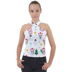 Christmas-seamless-pattern-with-cute-kawaii-mouse Cross Neck Velour Top by Grandong