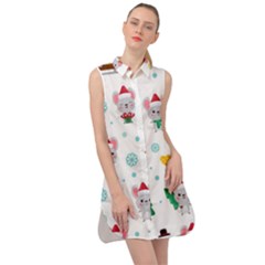 Christmas-seamless-pattern-with-cute-kawaii-mouse Sleeveless Shirt Dress by Grandong