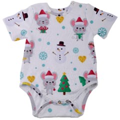 Christmas-seamless-pattern-with-cute-kawaii-mouse Baby Short Sleeve Bodysuit by Grandong