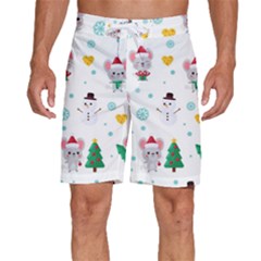 Christmas-seamless-pattern-with-cute-kawaii-mouse Men s Beach Shorts by Grandong