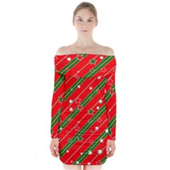 Christmas-paper-star-texture     - Long Sleeve Off Shoulder Dress by Grandong