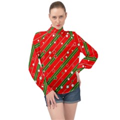 Christmas-paper-star-texture     - High Neck Long Sleeve Chiffon Top by Grandong