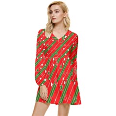 Christmas-paper-star-texture     - Tiered Long Sleeve Mini Dress by Grandong