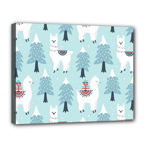 Christmas-tree-cute-lama-with-gift-boxes-seamless-pattern Canvas 14  X 11  (stretched) by Grandong