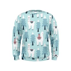 Christmas-tree-cute-lama-with-gift-boxes-seamless-pattern Kids  Sweatshirt by Grandong