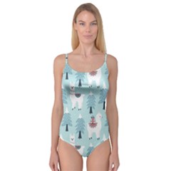 Christmas-tree-cute-lama-with-gift-boxes-seamless-pattern Camisole Leotard  by Grandong