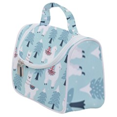 Christmas-tree-cute-lama-with-gift-boxes-seamless-pattern Satchel Handbag by Grandong