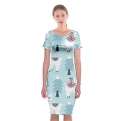 Christmas-tree-cute-lama-with-gift-boxes-seamless-pattern Classic Short Sleeve Midi Dress