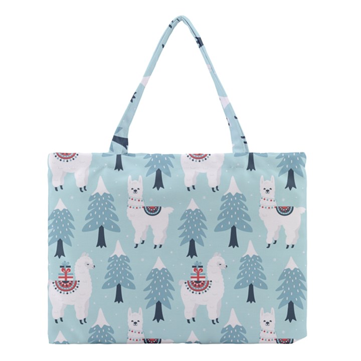 Christmas-tree-cute-lama-with-gift-boxes-seamless-pattern Medium Tote Bag