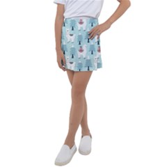 Christmas-tree-cute-lama-with-gift-boxes-seamless-pattern Kids  Tennis Skirt