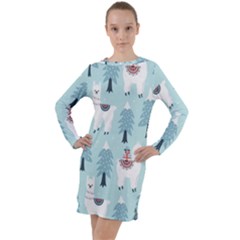 Christmas-tree-cute-lama-with-gift-boxes-seamless-pattern Long Sleeve Hoodie Dress by Grandong