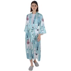 Christmas-tree-cute-lama-with-gift-boxes-seamless-pattern Maxi Satin Kimono by Grandong