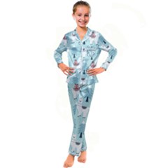 Christmas-tree-cute-lama-with-gift-boxes-seamless-pattern Kids  Satin Long Sleeve Pajamas Set by Grandong