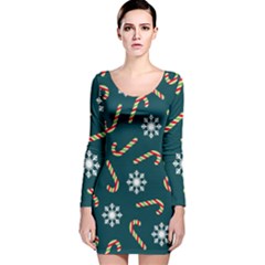 Christmas-seamless-pattern-with-candies-snowflakes Long Sleeve Velvet Bodycon Dress