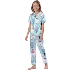 Christmas-tree-cute-lama-with-gift-boxes-seamless-pattern Kids  Satin Short Sleeve Pajamas Set by Grandong