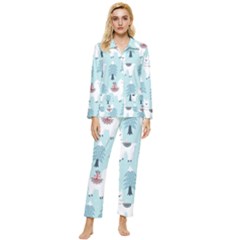 Christmas-tree-cute-lama-with-gift-boxes-seamless-pattern Womens  Long Sleeve Velvet Pocket Pajamas Set by Grandong